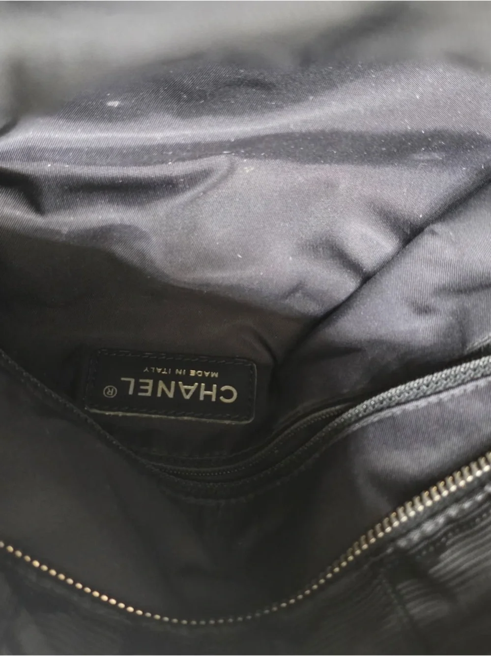 CHANEL Black Quilted Nylon Tote with Leather Handles